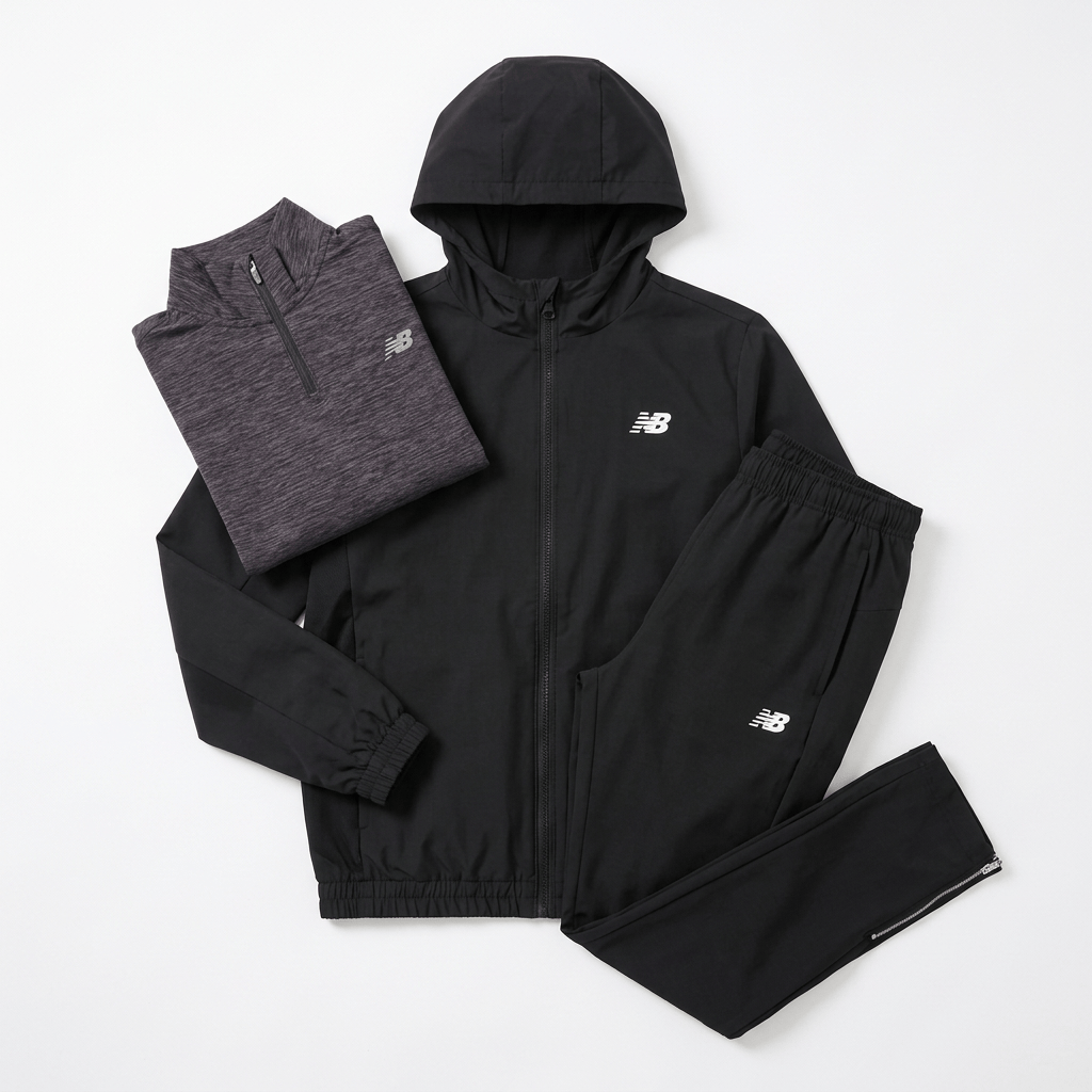 New Balance Junior's 3-Piece Co Ord Set Black Jacket, Quarter Zip & Pant