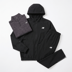 New Balance Junior's 3-Piece Co Ord Set Black Jacket, Quarter Zip & Pant