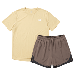 New Balance Men's 2 Piece Co Ord Set Beige/Brown T-Shirt & Shorts