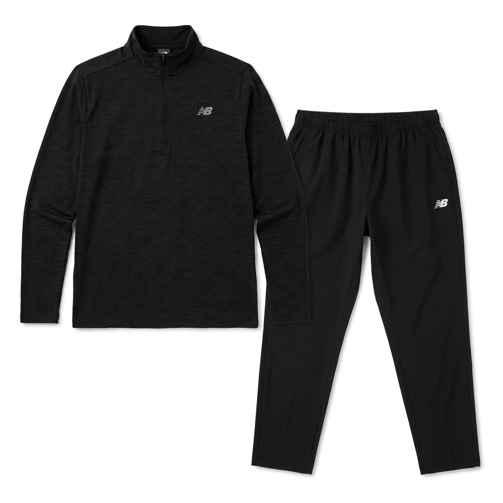 New Balance Men's 2-Piece Co Ord Set Black Quarter-Zip & Pant
