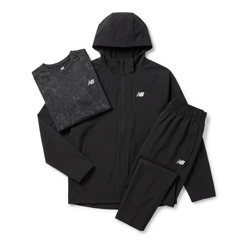 New Balance Men's 3-Piece Co Ord Set Black/Grey Jacket, T-Shirt & Pant