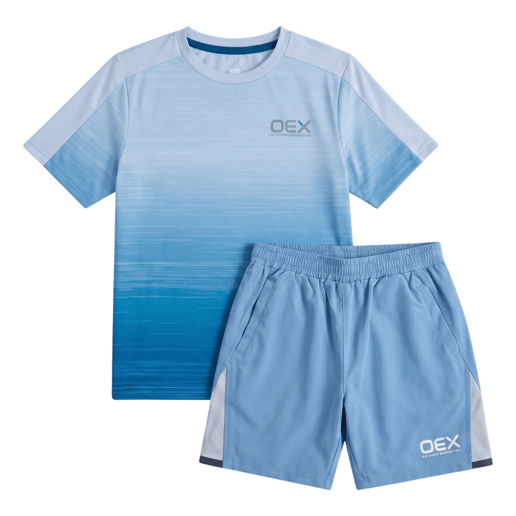 OEX Boy's 2-Piece Co-Ord Set – Grey/Blue/Light Grey   (T-Shirt & Shorts)