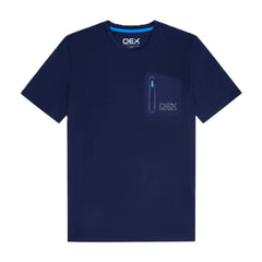 OEX mens 3 piece co ord set blue short sleeve navy t-shirt with pocket and logo.