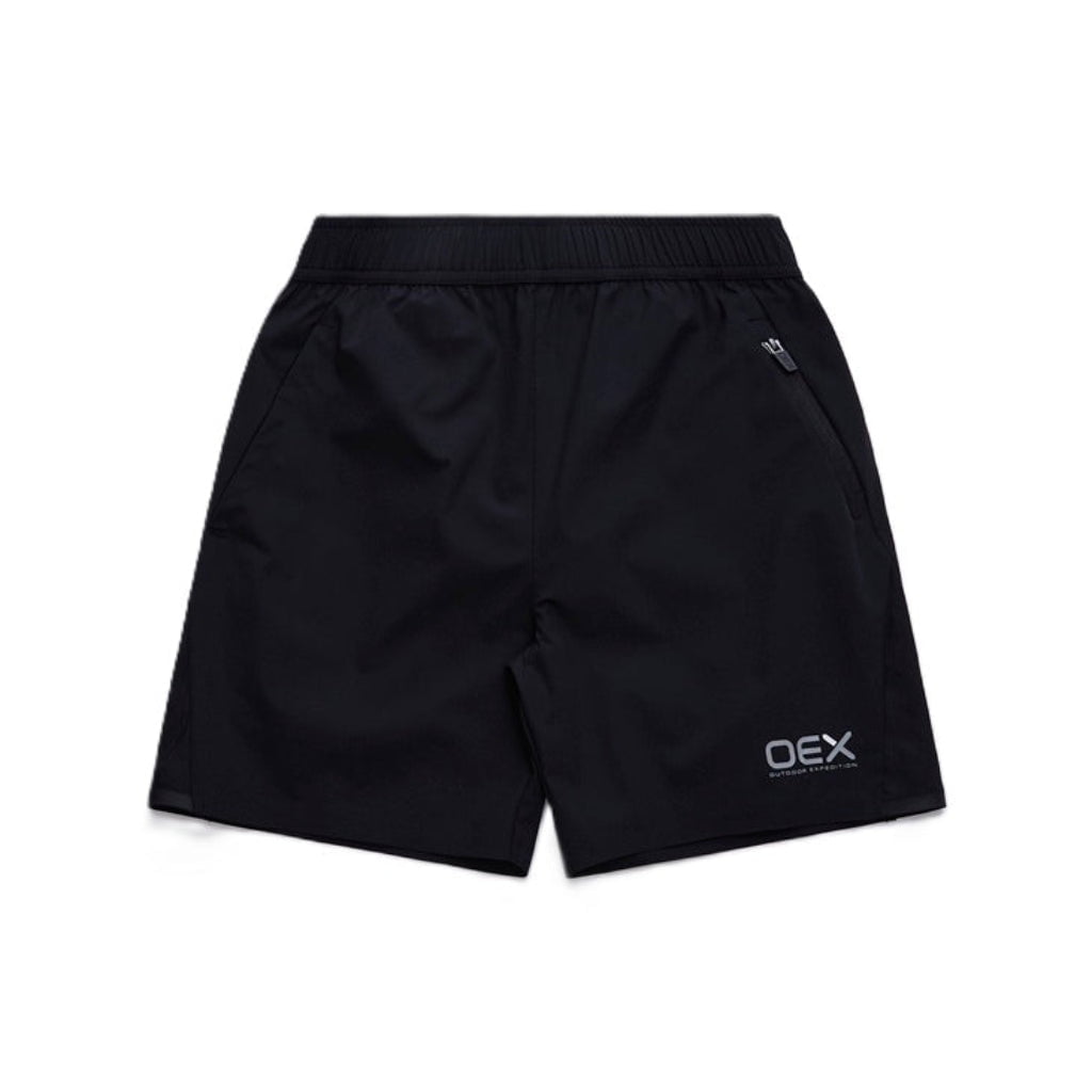 OEX Mens 3 Piece Co Ord Set Black shorts with elastic waistband and side pockets.