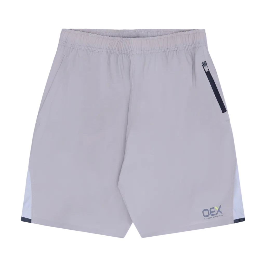 OEX Mens 3 Piece Co Ord Set Black/Taupe shorts featuring breathable fabric and elastic waistband.