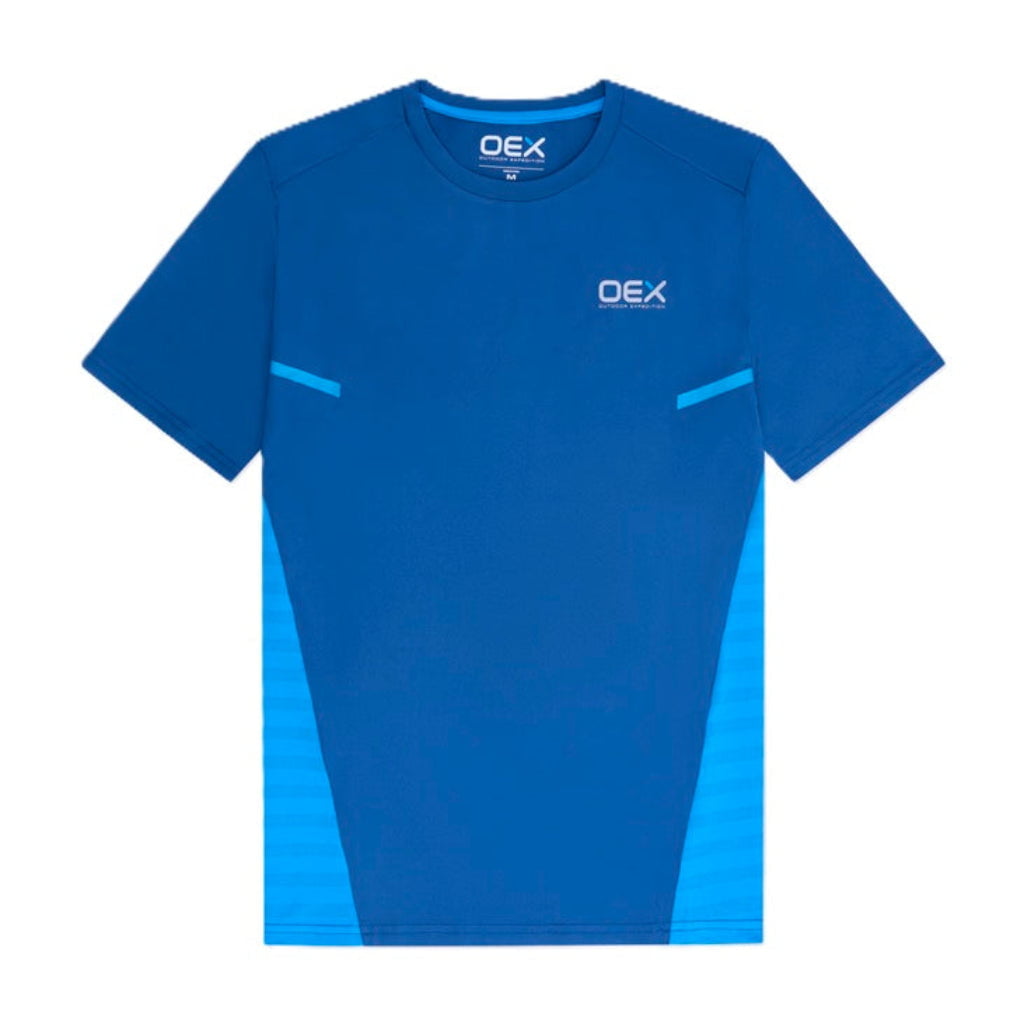 OEX Mens 3 Piece Co Ord Set navy t-shirt, featuring bold blue colour and breathable fabric for comfort and style.