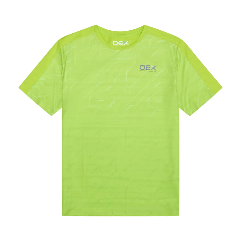 oex mens 3 piece co ord set black t-shirt in bright lime color, featuring breathable fabric for comfort