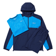 OEX Infant's 3-Piece Co-Ord Set Navy/Azure jacket, t-shirt, and shorts in vibrant colors.