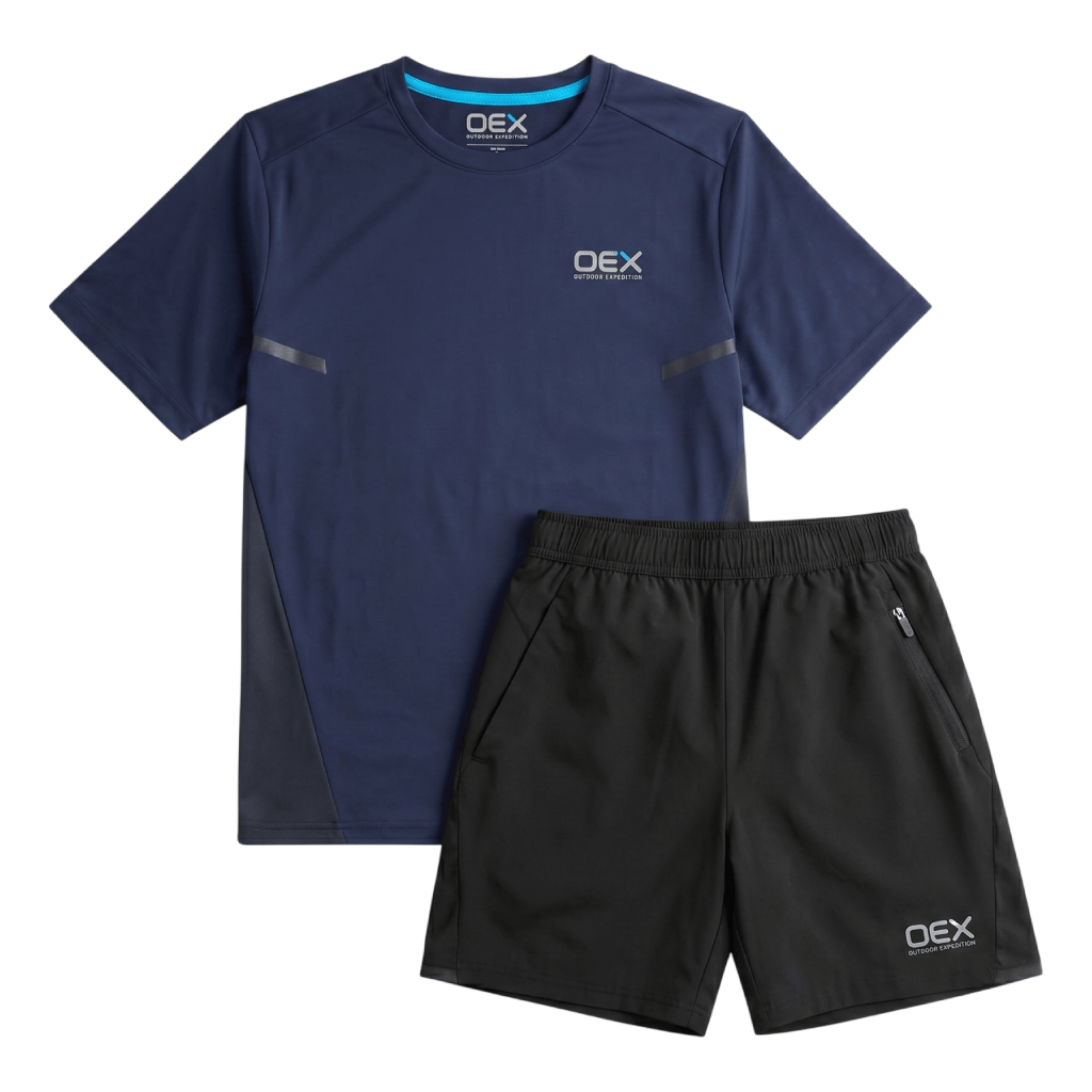 OEX Men's 2-Piece Co-Ord Set – Black   (T-Shirt & Shorts)