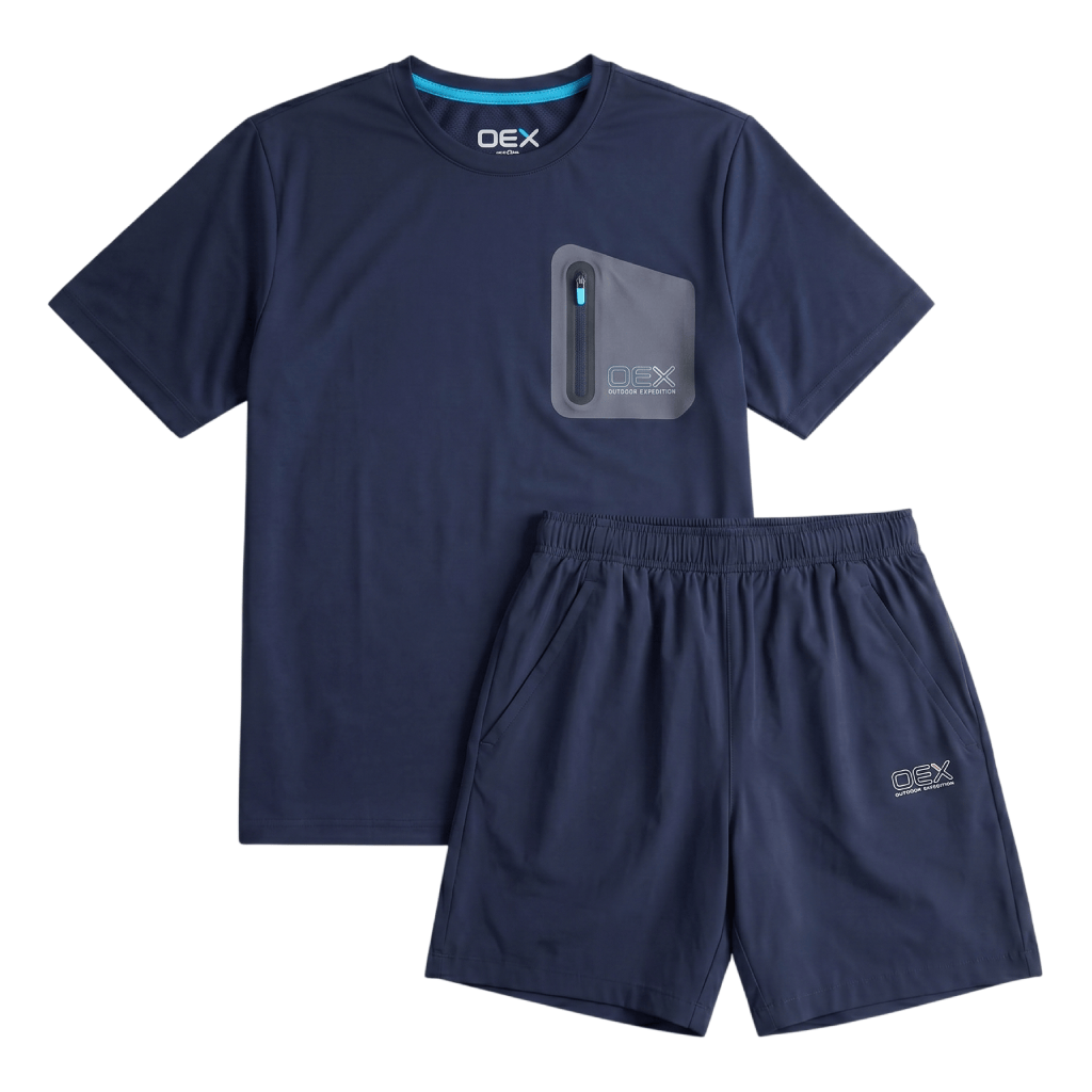 OEX Men's 2-Piece Co-Ord Set – Black   (T-Shirt & Shorts)