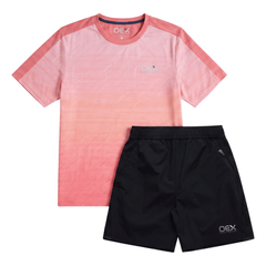 OEX Men's 2-Piece Co-Ord Set – Coral/Black   (T-Shirt & Shorts)