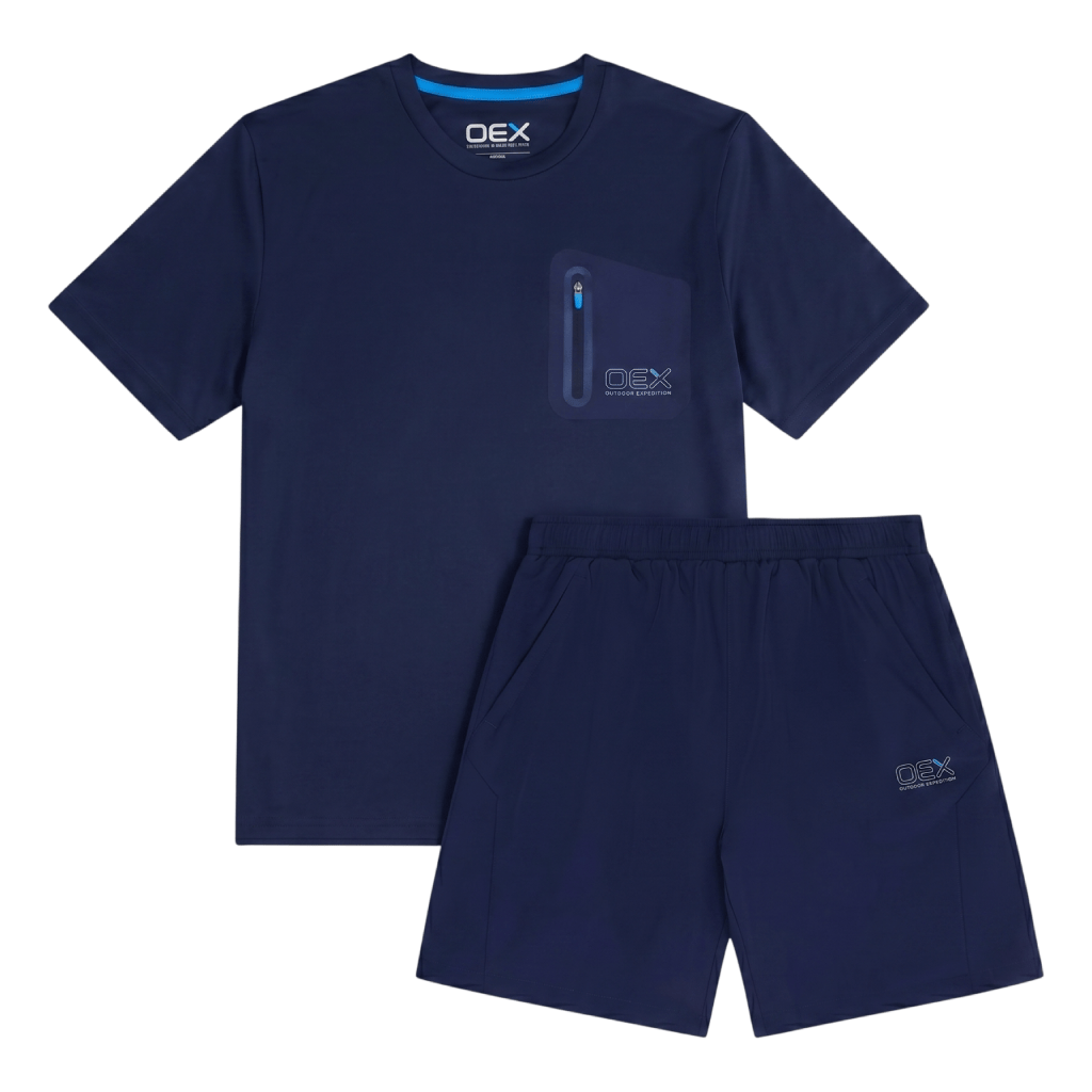 OEX Men's 2-Piece Co-Ord Set – Navy   (T-Shirt & Shorts)