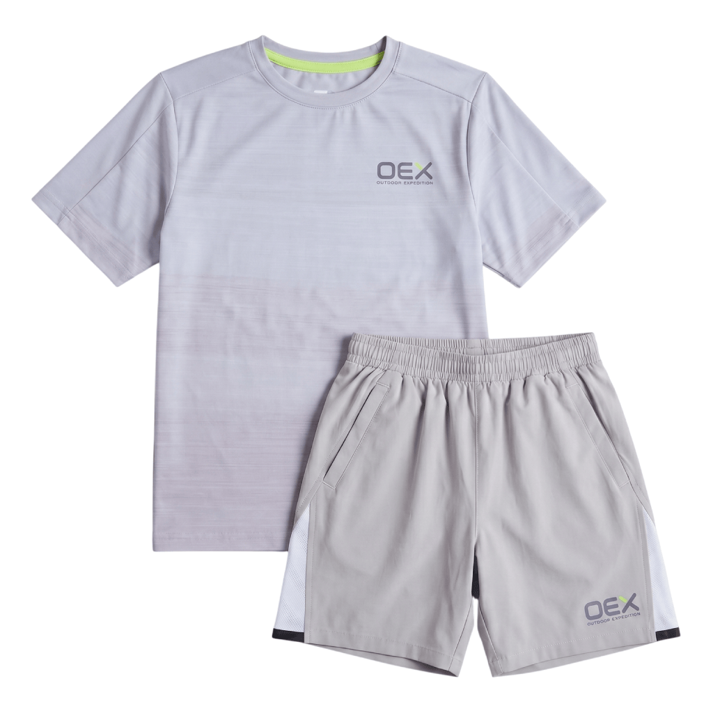 OEX Men's 2-Piece Co-Ord Set – Taupe/Grey   (T-Shirt & Shorts)