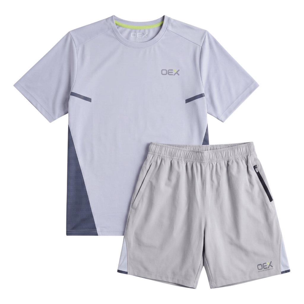 OEX Men's 2-Piece Co-Ord Set – Warm Grey/Taupe   (T-Shirt & Shorts)