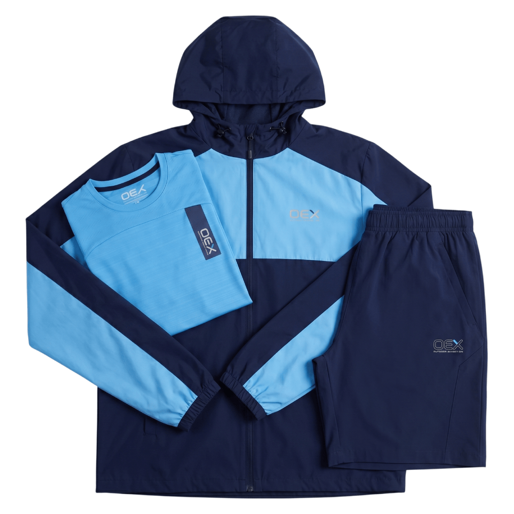 OEX Men's 3-Piece Co-Ord Set – Navy/Azure   (Jacket, T-Shirt & Shorts)