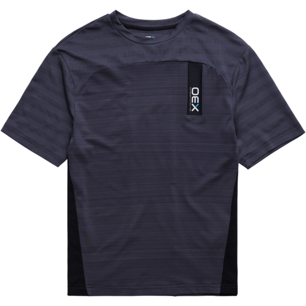 OEX Men's 3-Piece Co-Ord Set Charcoal/Grey T-Shirt featuring modern athletic design and sleek finish.