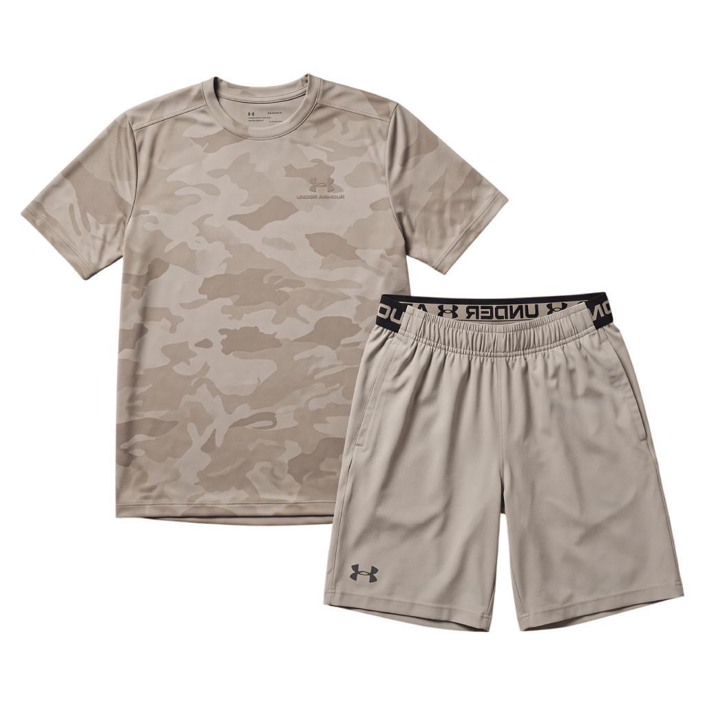 Under Armour Junior's 2 Piece Co Ord Set Beige T-Shirt & Shorts