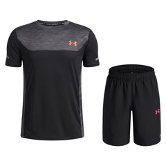 Under Armour Junior's 2 Piece Co Ord Set Black/Red/Pink T-Shirt & Shorts