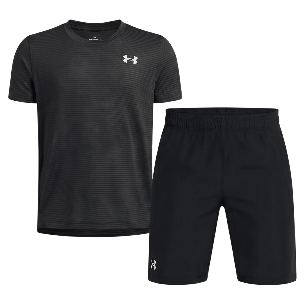 Under Armour Junior's 2 Piece Co Ord Set Black/White T-Shirt & Shorts