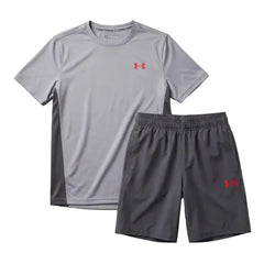 Under Armour Junior's 2 Piece Co Ord Set Grey/Red T-Shirt & Shorts
