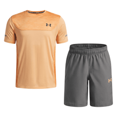 Under Armour Junior's 2 Piece Co Ord Set Orange/Khaki T-Shirt & Shorts