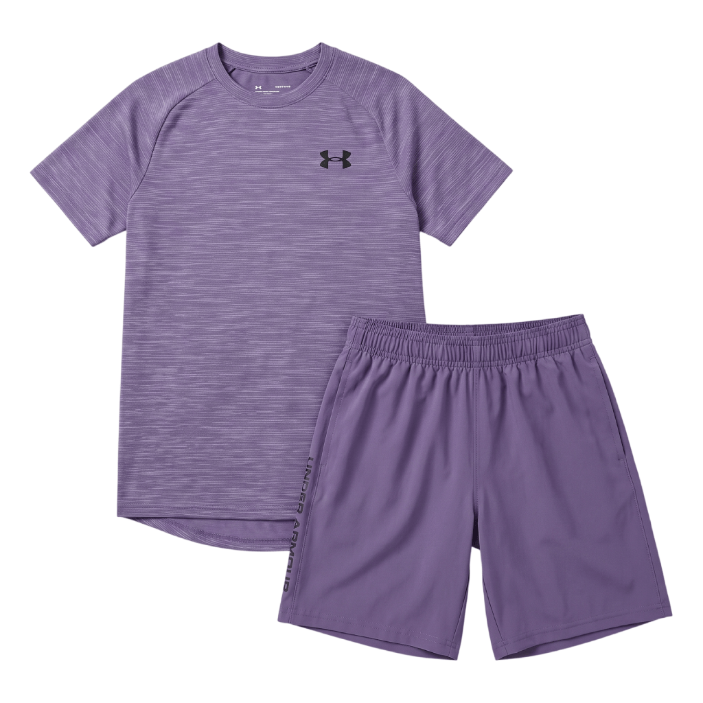 Under Armour Junior's 2 Piece Co Ord Set Purple T-Shirt & Shorts