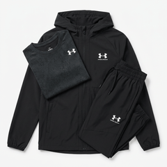 Under Armour Junior's 3 Piece Co Ord Set Black/White Jacket, T-Shirt & Pant