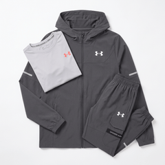 Under Armour Junior's 3 Piece Co Ord Set Grey/White/Red Jacket, T-Shirt & Pant