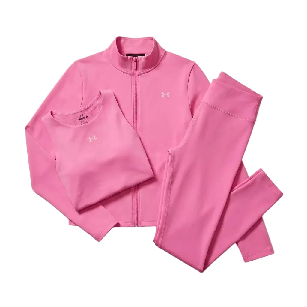 Under Armour Junior's 3 Piece Co Ord Set Pink Jacket, Tank Top & Shorts
