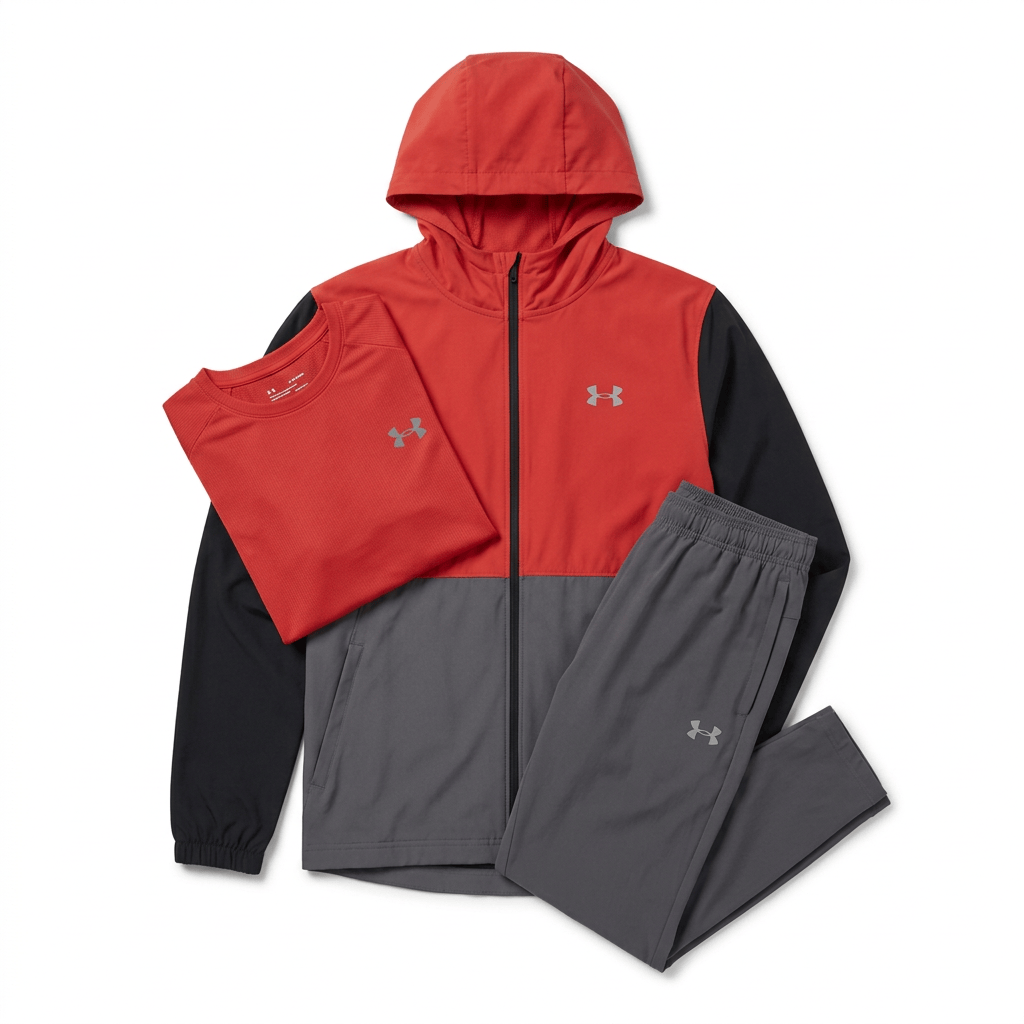 Under Armour Men's 3 Piece Co Ord Set Black/Red/Green Jacket, T-Shirt & Pant