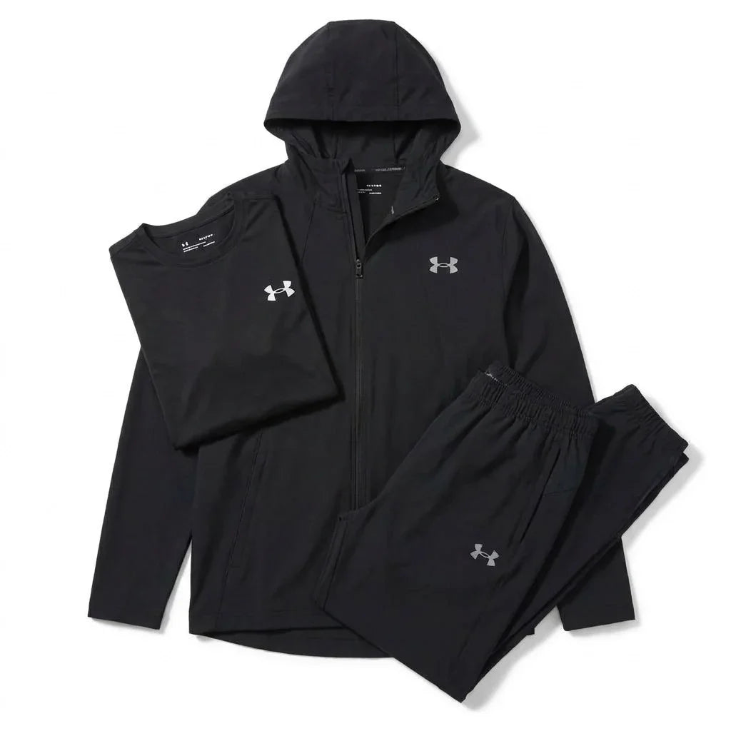 Under Armour Men's 3 Piece Co Ord Set Black/Steel Jacket, T-Shirt & Pant