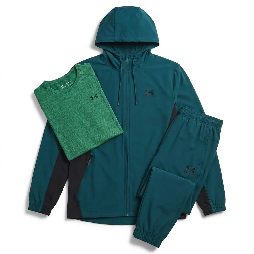 Under Armour Men's 3 Piece Co Ord Set Green/Black Jacket, T-Shirt & Pant