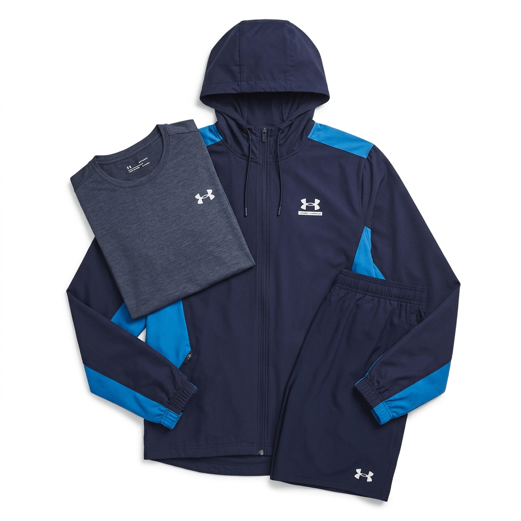 Under Armour Men's 3 Piece Co Ord Set Navy/White Jacket, T-Shirt & Short