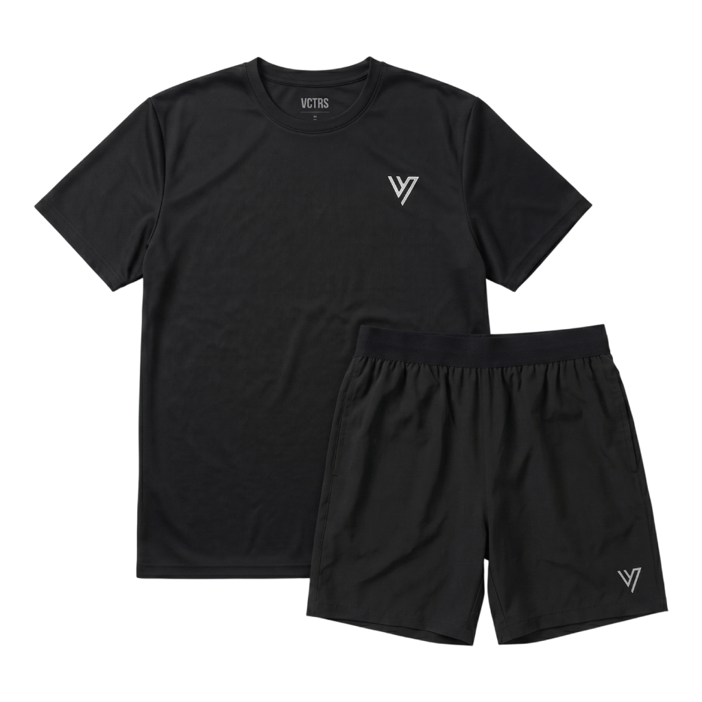 VCTRS Mens 2 Piece Co Ord Set Black T-Shirt & Shorts, perfect for casual outings and athletic wear.