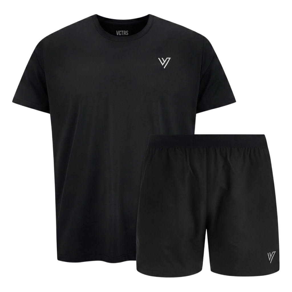 VCTRS Mens 2 Piece Co Ord Set Black T-Shirt & Shorts, sleek modern streetwear style.