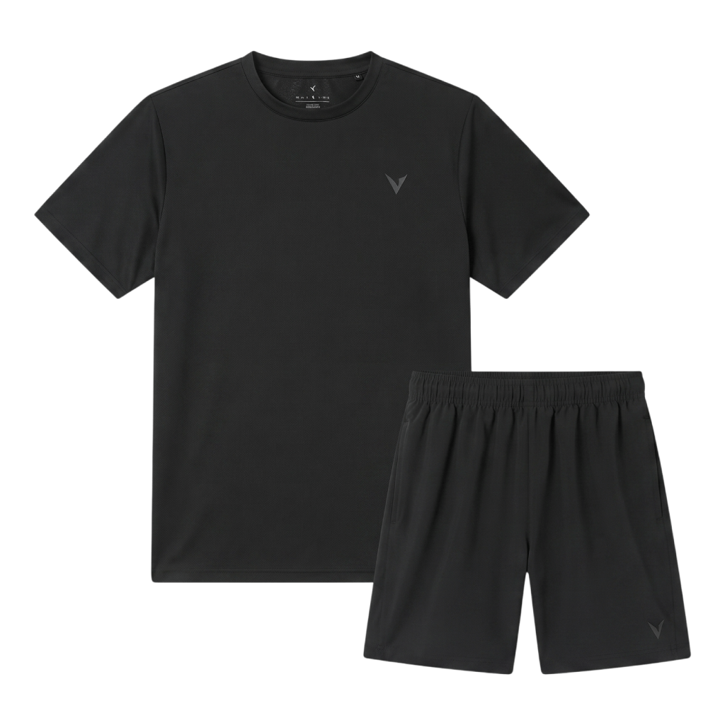 Virtus Men's 2 Piece Co Ord Set Black T-Shirt & Shorts
