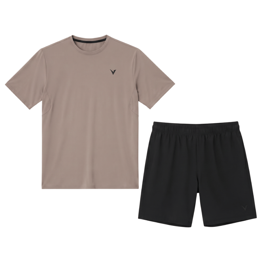 Virtus Men's 2 Piece Co Ord Set Light Grey/Black T-Shirt & Shorts