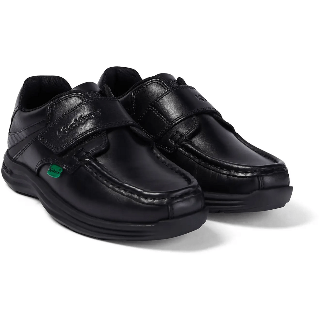 Kickers Children s Reasan Strap Boys School Shoes Black Leather Alive Dirty